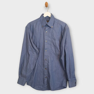 Ermenegildo Zegna Shirt Mens Medium Blue Micro Check Corpcore Office Button Down